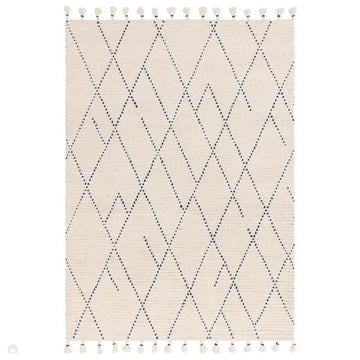 Nepal Linear Modern Moroccan Berber Geometric Hand-Woven Ribbed Textured Low-Profile Wool Loop Pile Cream/Blue Rug-Asiatic Carpets-Rug Love - The Most Loved Rug Store